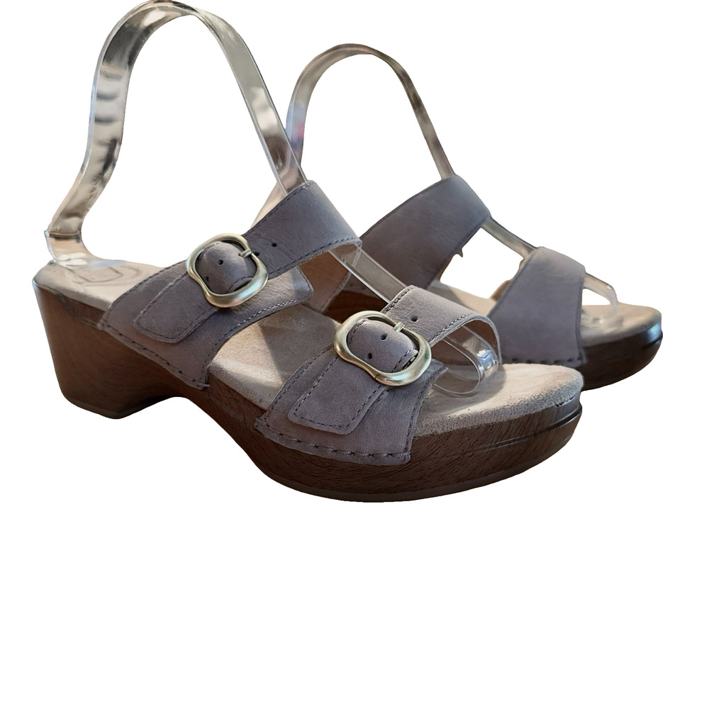 Dansko Sophie Sandals Slides Comfort Shoes Gray Leather Wedges sz 39 / 8.5 / 9